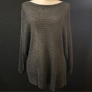 Vince Metallic Mesh Batwing Sleeve Sweater Gray Large